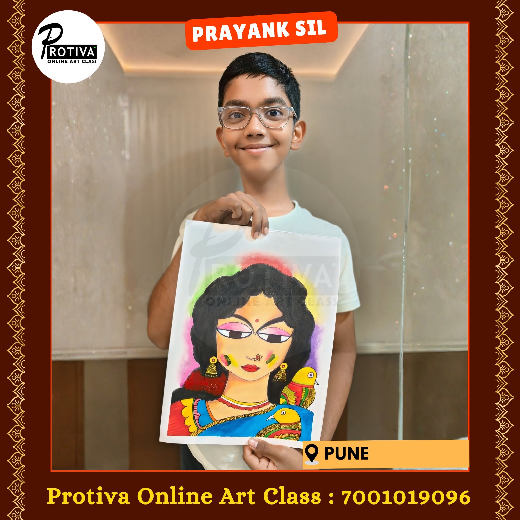 Folk Art Portrait by a Protiva Online Art Class student
