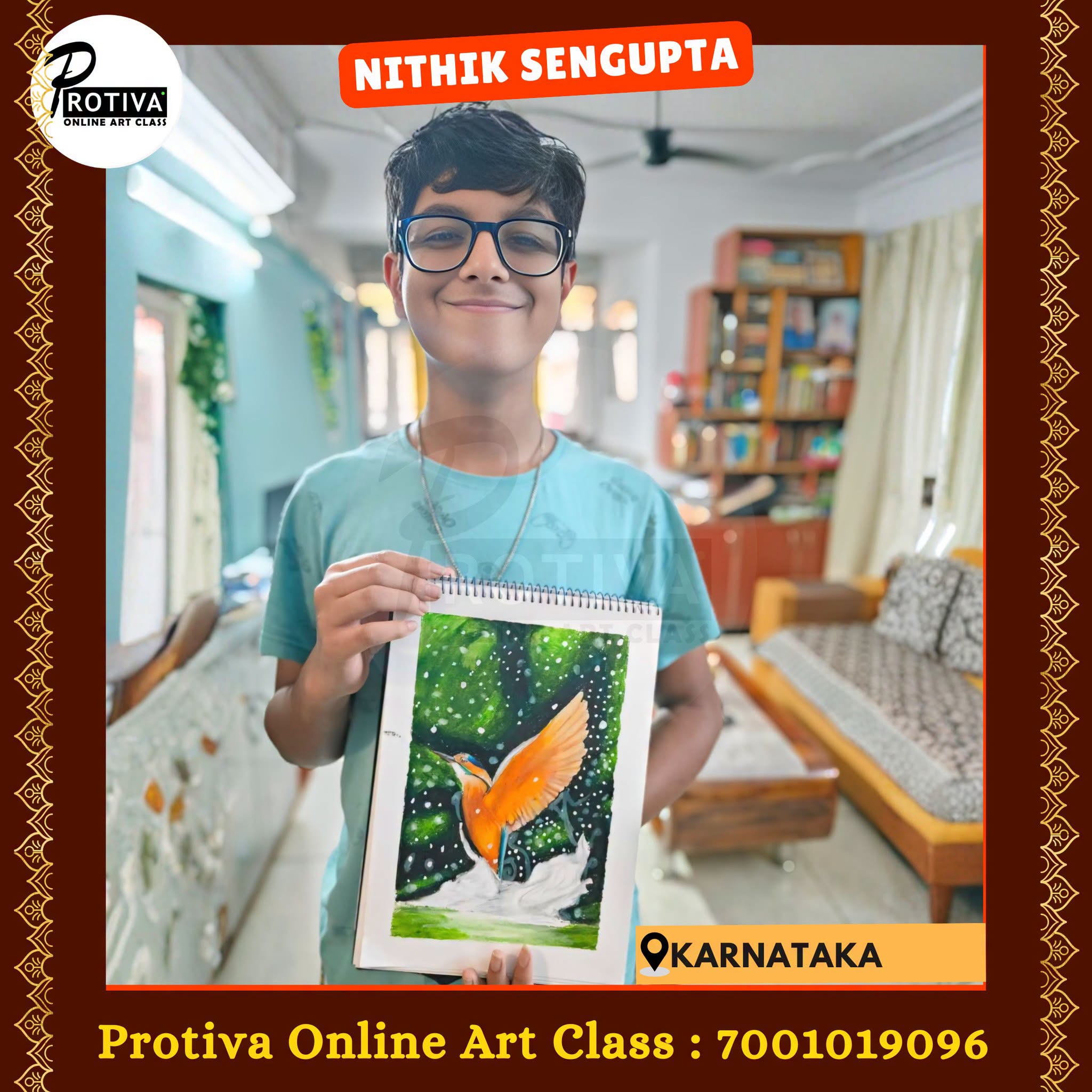 Kingfisher Painting by a Protiva Online Art Class student